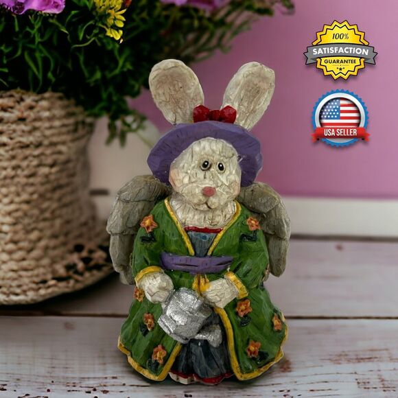 Vintage Rustic Angel Rabbit Figurine Primitive Folk Art Spring Easter Decor 5" - Picture 12 of 12